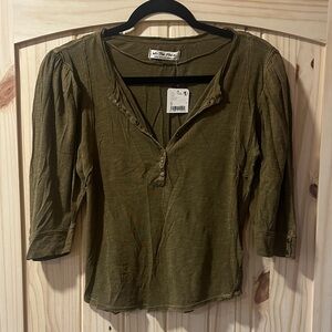 NEW We The Free Olive Button-Up Blouse Small